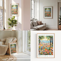 a living room filled with furniture and paintings