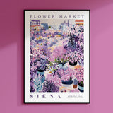 a poster of flowers on a pink wall