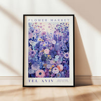 a flower market poster hanging on a wall