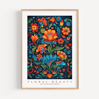 a framed poster with a floral design on it