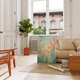 a living room filled with furniture and a painting on the wall