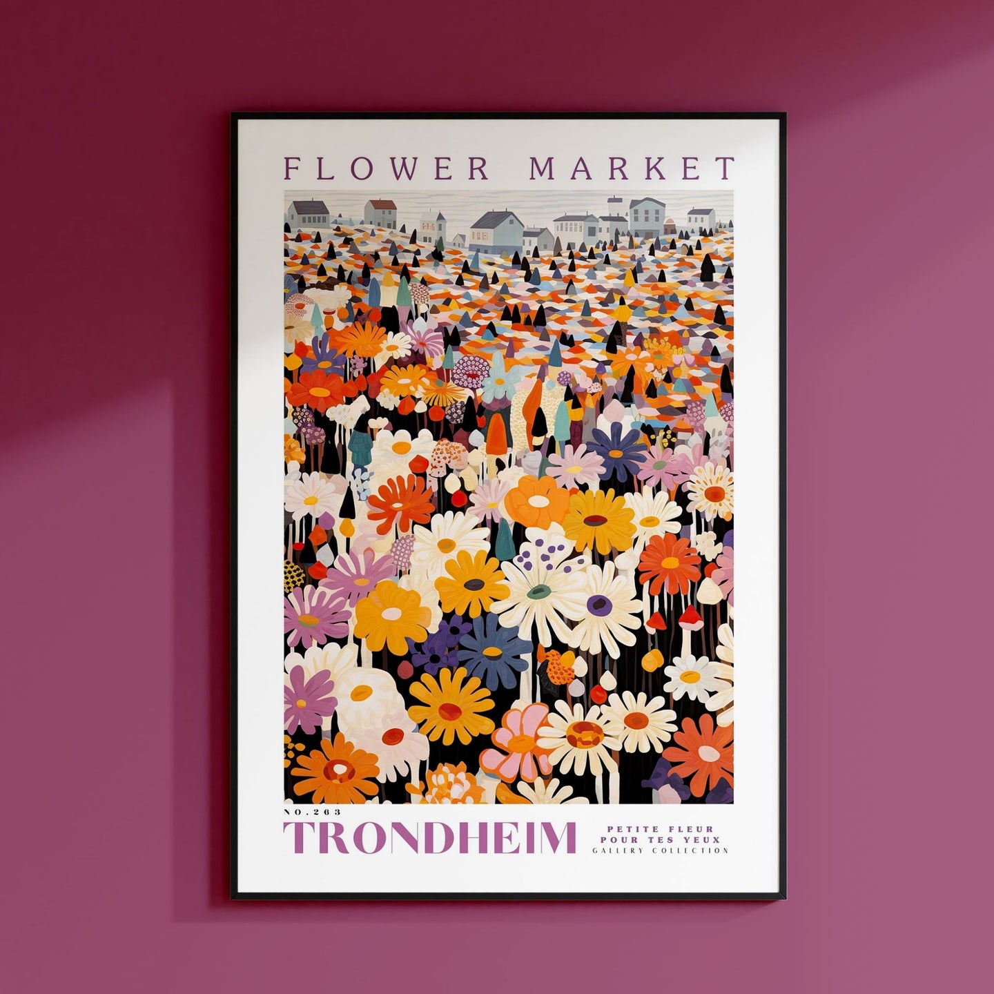 a flower market poster hanging on a wall