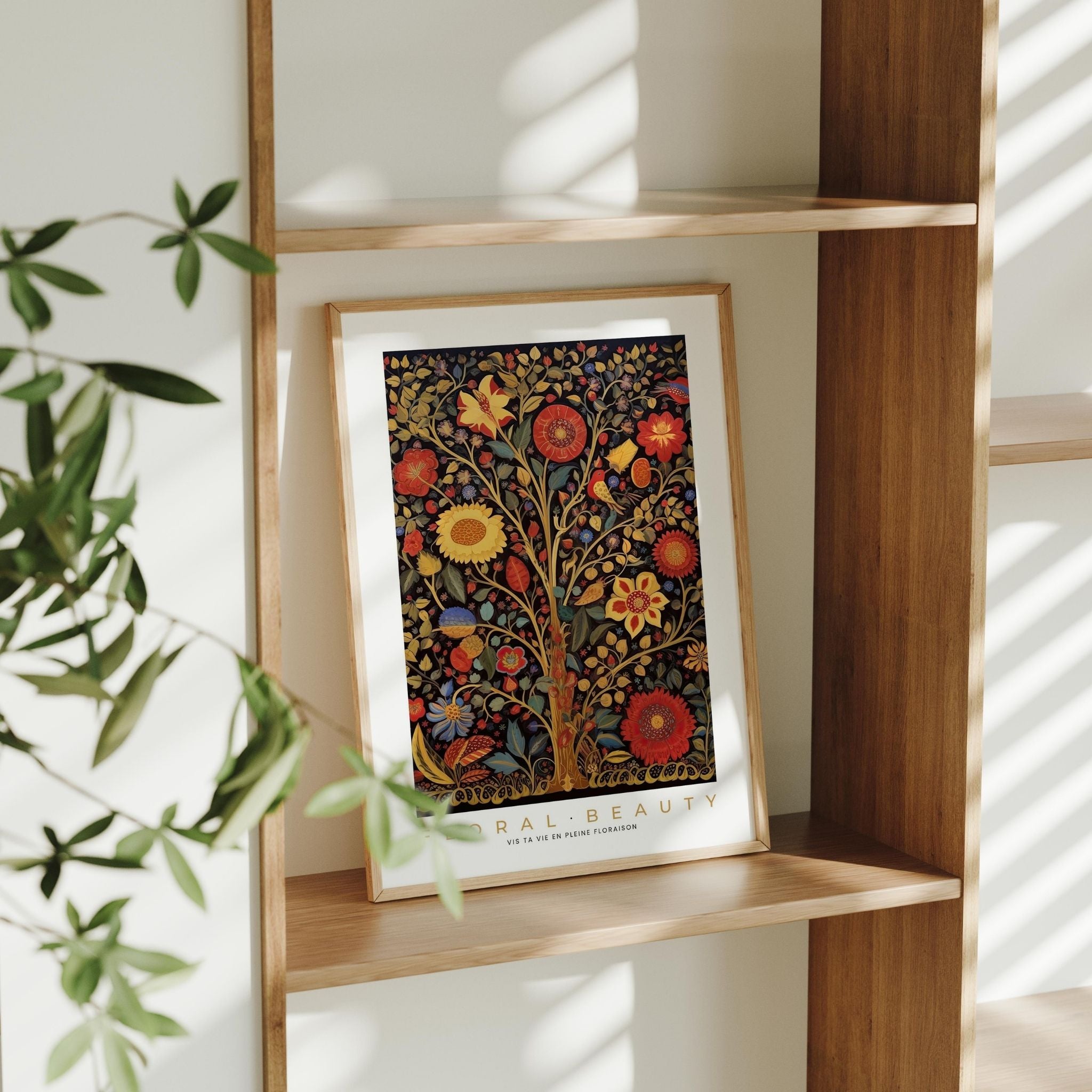 a picture of a tree on a shelf