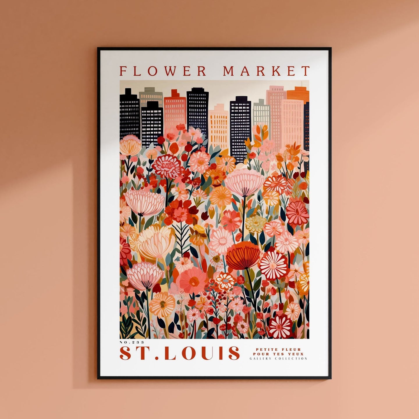 a flower market poster hanging on a wall