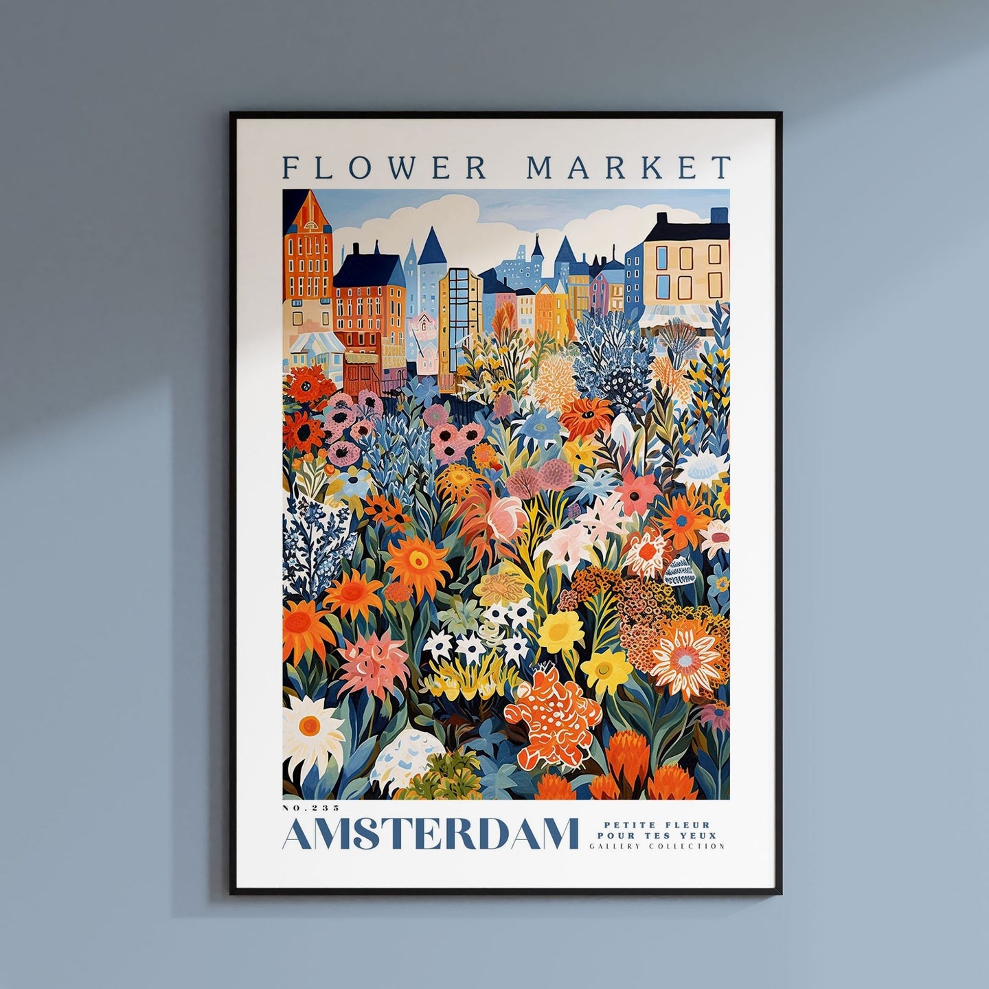 a flower market poster hanging on a wall