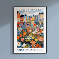 a flower market poster hanging on a wall