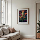 a living room with a couch and a painting on the wall