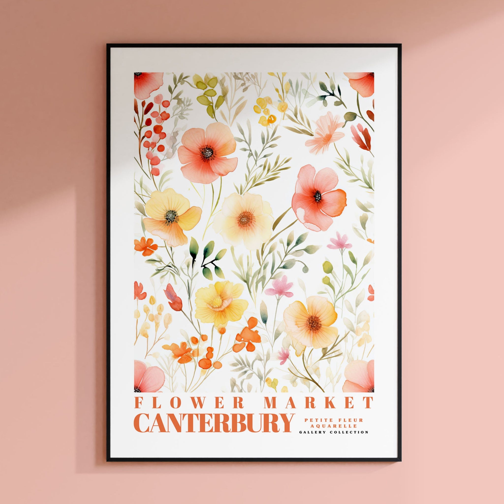 a flower market poster hanging on a wall