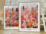 Flower Market Poster, Brooklyn Poster, New York Poster, Travel Wall Art, Botanical Wall Art, Pink and Orange Wall Art, Floral Illustration