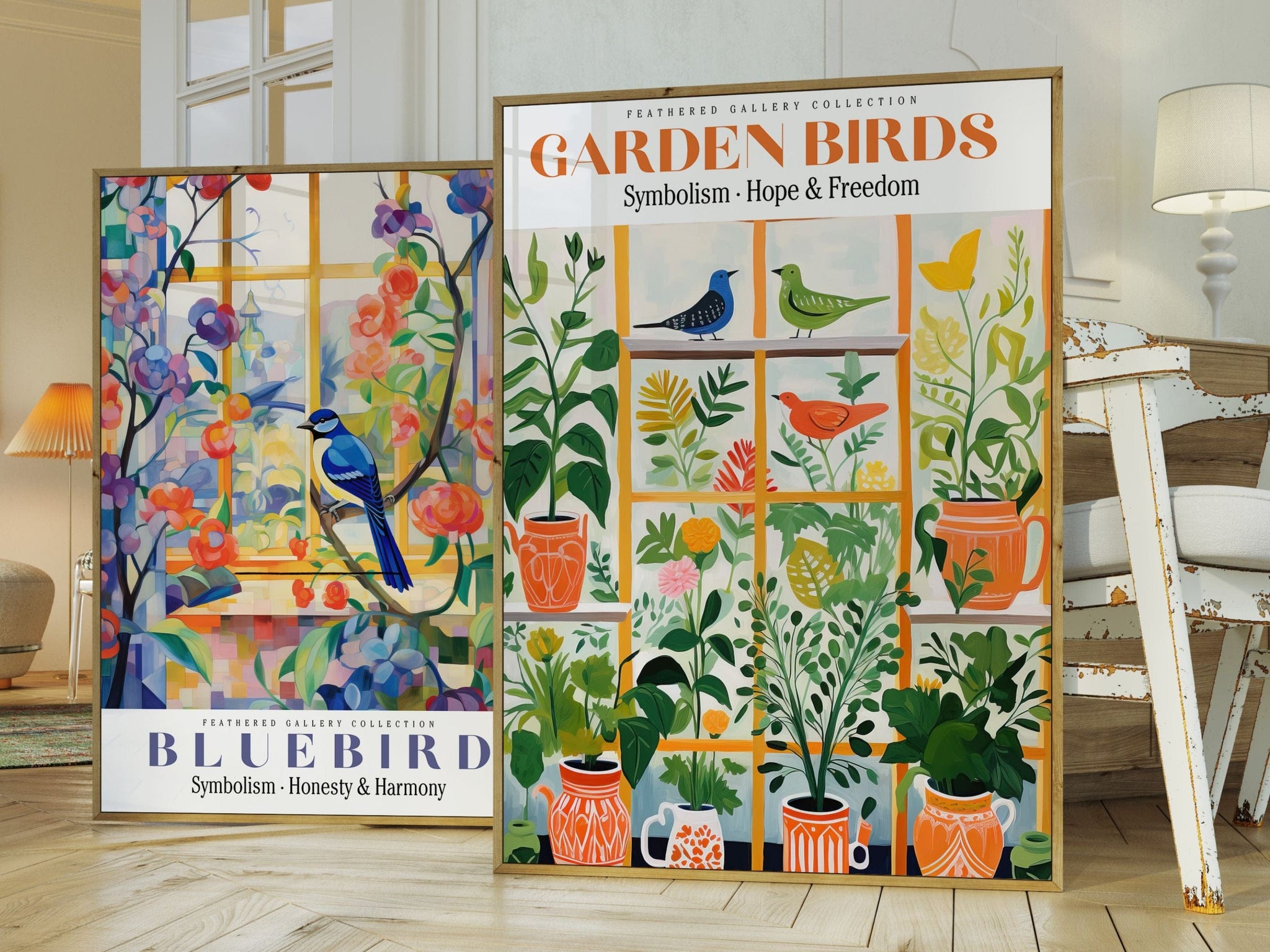 Bird Wall Art, retro plakat, botanisk blomsterprint, moderne blomsterplakat, moderne boligindretning, blomsterillustration, print fuglemaleri