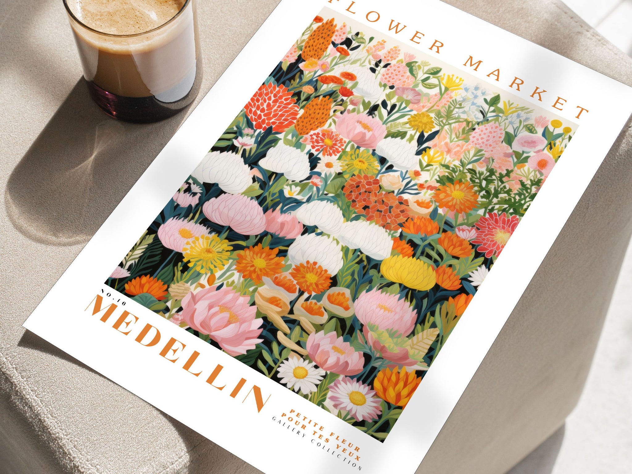 Flower Market Poster, Medellin Wall Art, Large Modern Poster, Orange and Yellow Print, Floral Illustration, Floral Print, Botanical Wall Art