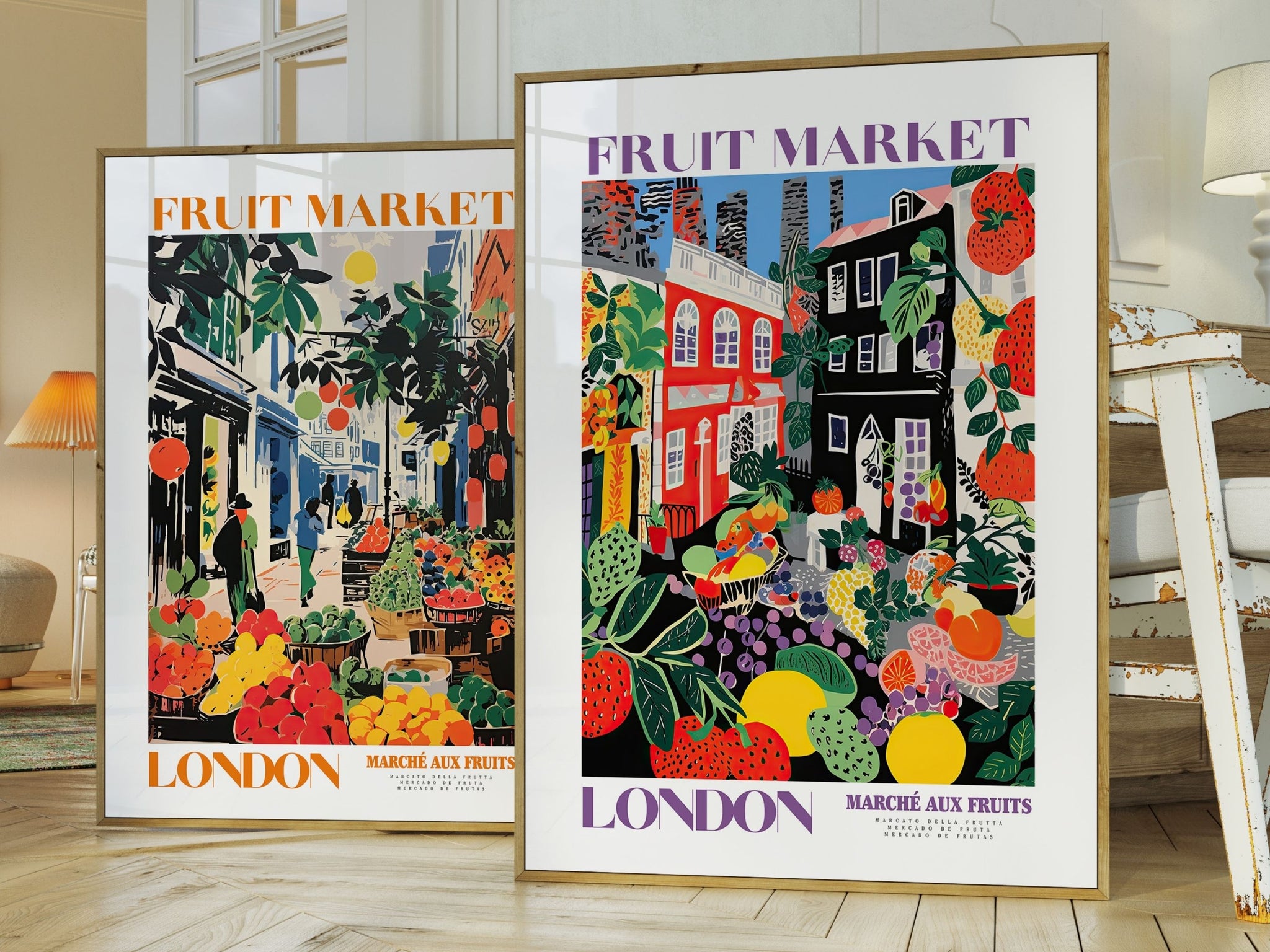 Fruit Market London, London Travel Art, Purple Wall Decor, Fruit Market Print, Fruit Market Poster, London City Art, Colorful Wall Art