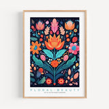 a framed poster with a floral design on it