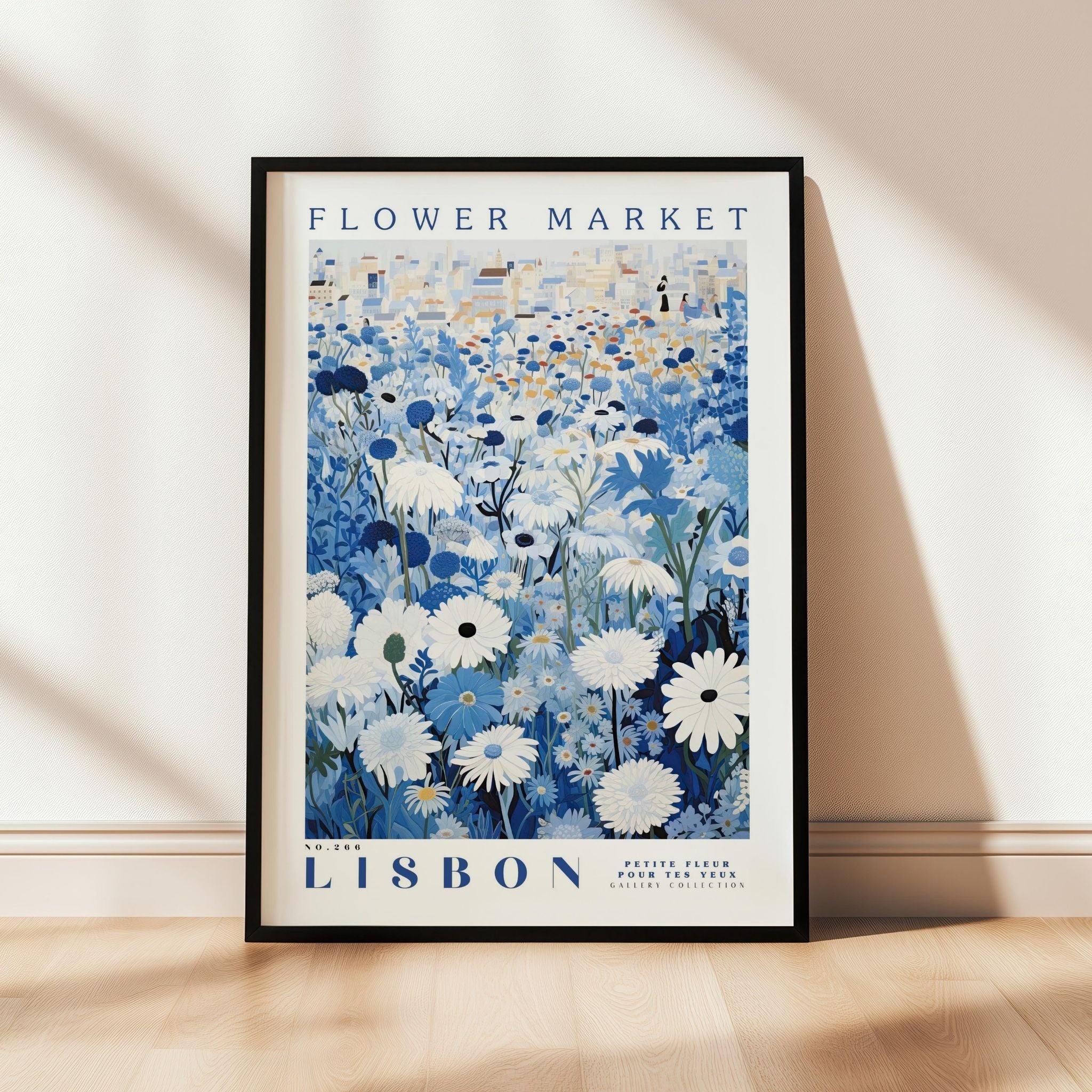 a picture of a flower market poster hanging on a wall