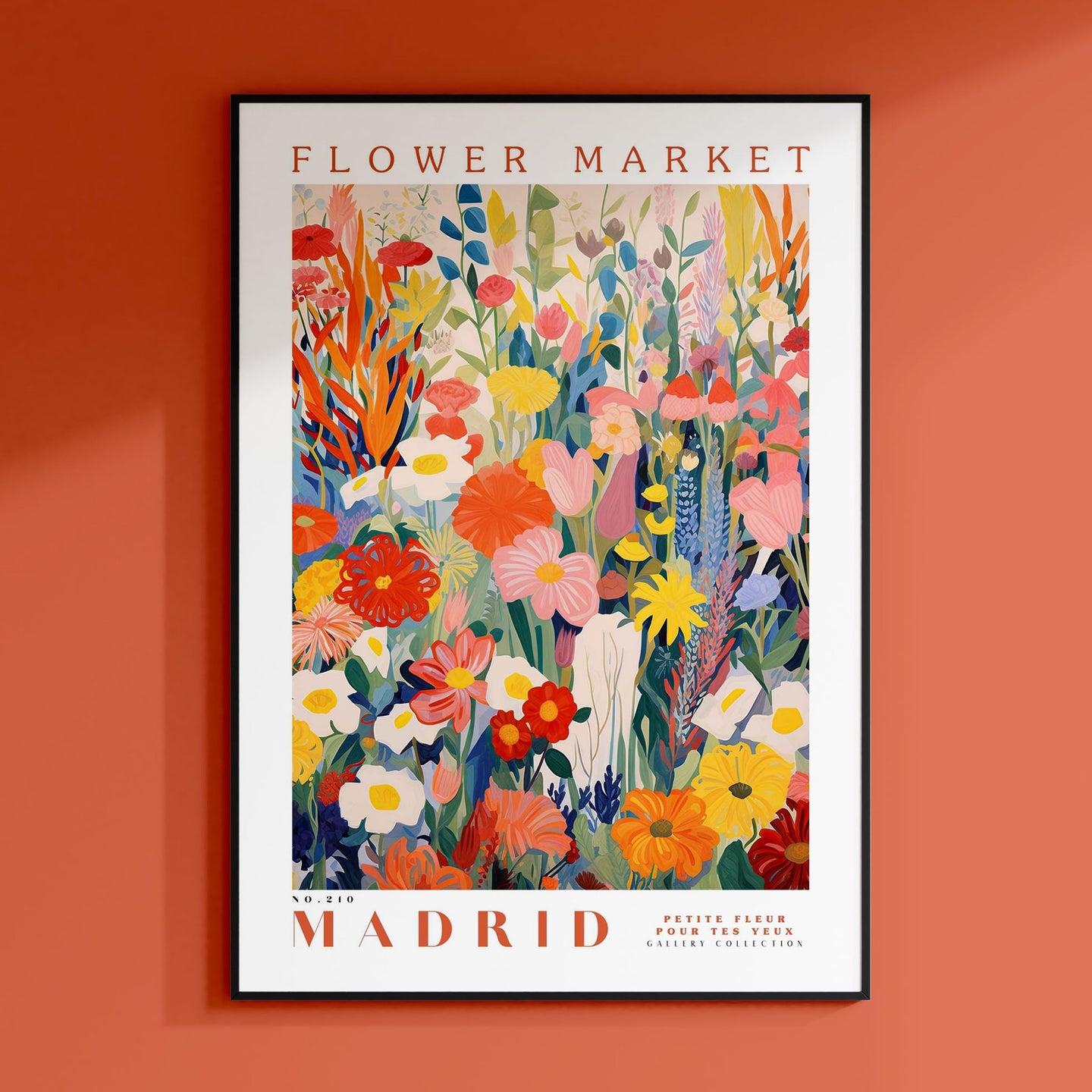 a flower market poster hanging on a wall