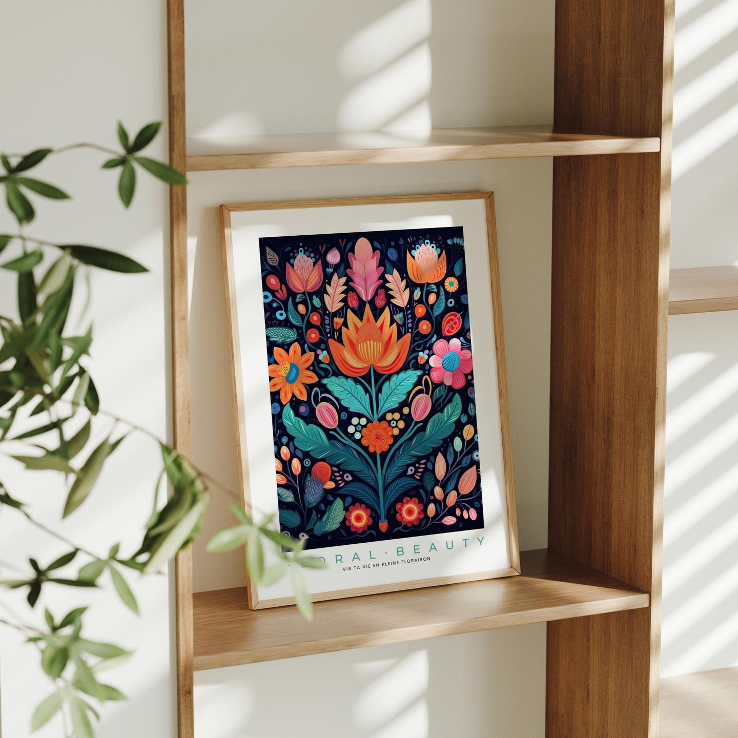 a picture of a floral design on a shelf