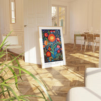 a picture of a room with a painting on the wall