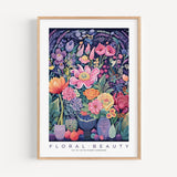 a poster of flowers in a vase on a wall