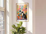 Cat Art, Brown Cat Decor, Cat Art Print, Cat Drawing, Cat Illustration, Cat Poster, Cat Wall Art, Cat Lover Gift, Cat Lady Gift, Flower Art