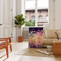 a living room filled with furniture and a painting on the wall
