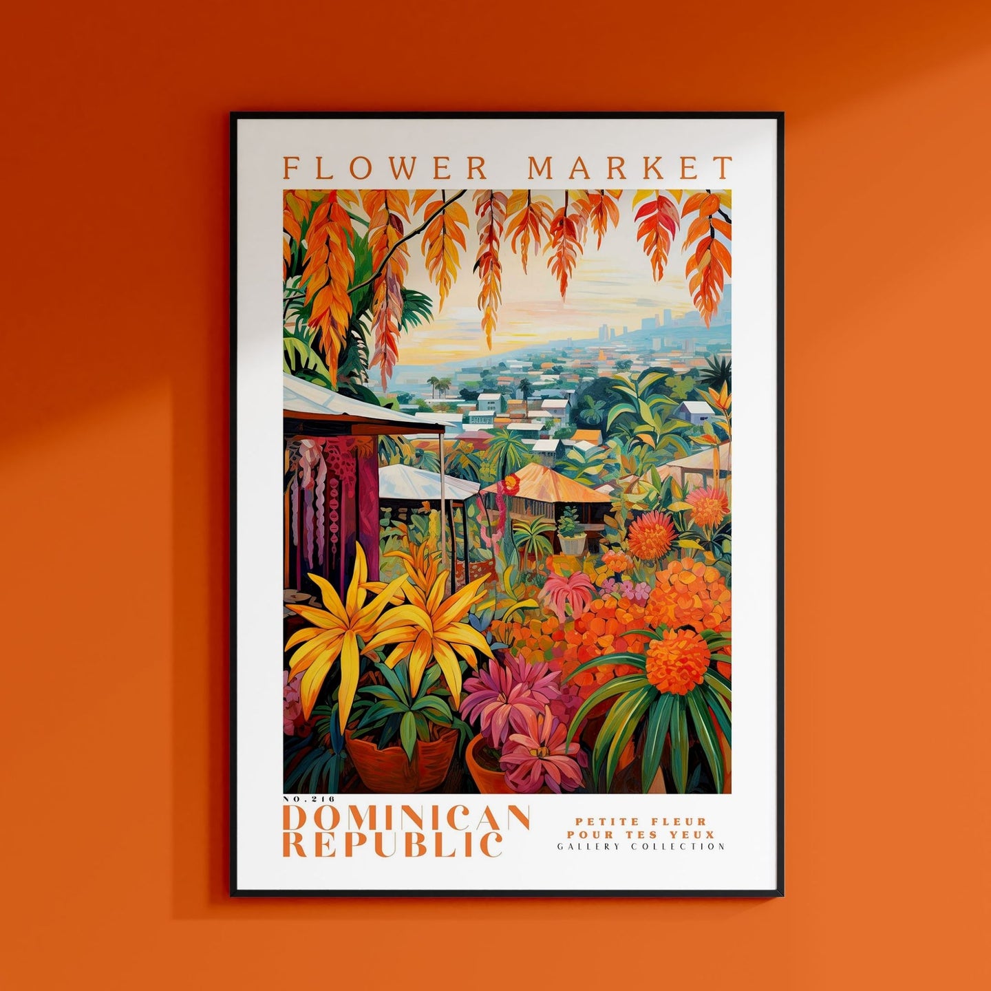 a picture of a flower market on a wall
