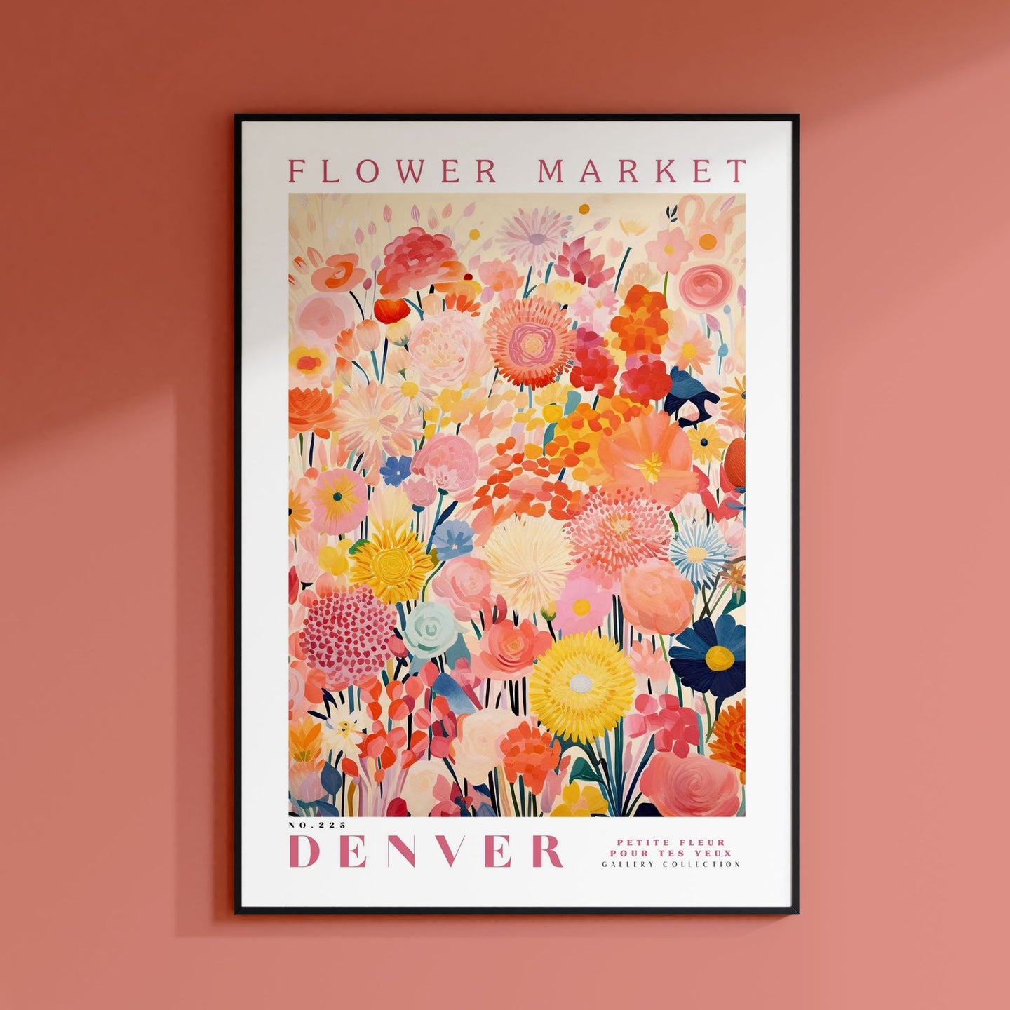 a flower market poster hanging on a wall
