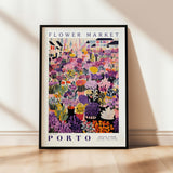 a flower market poster hanging on a wall
