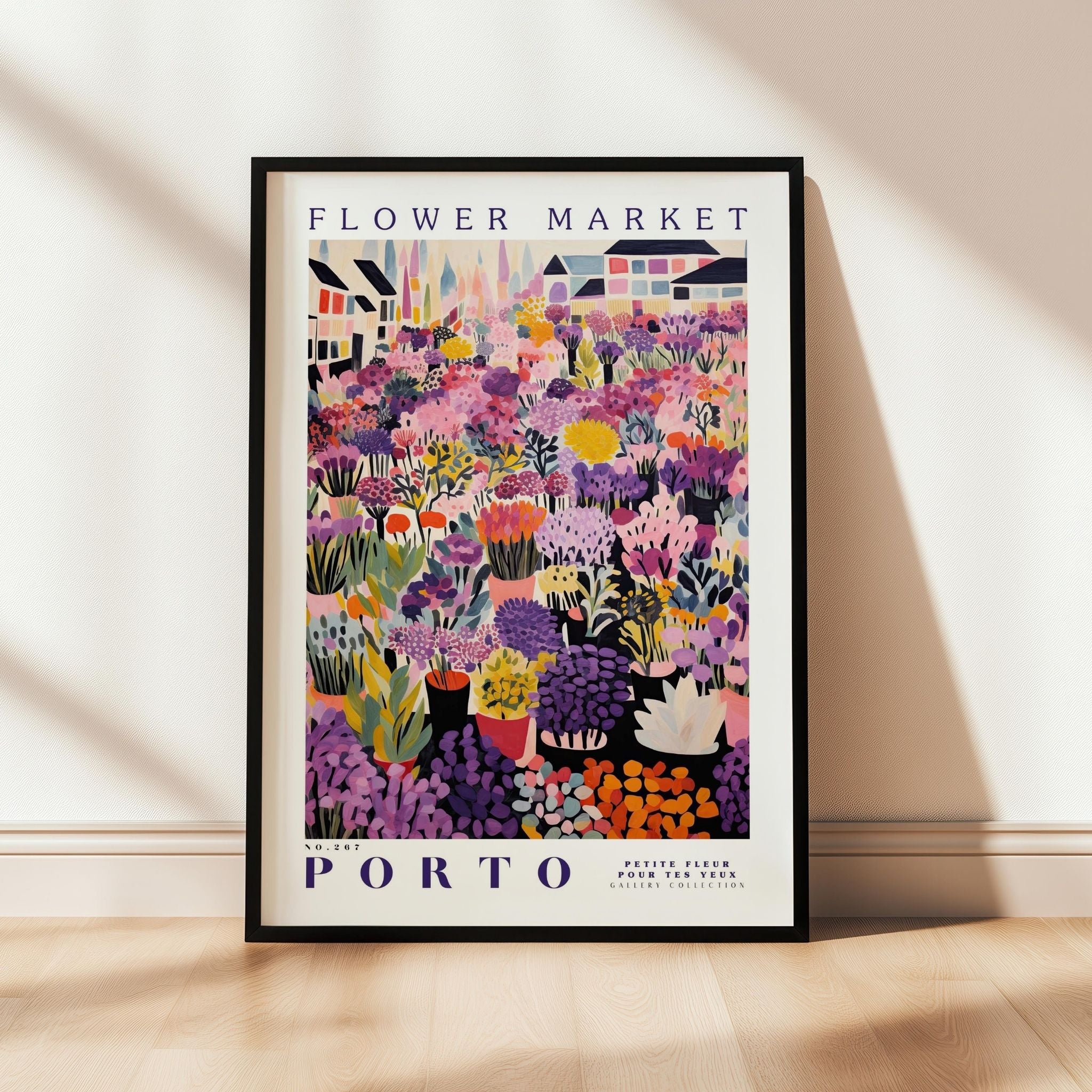 a flower market poster hanging on a wall