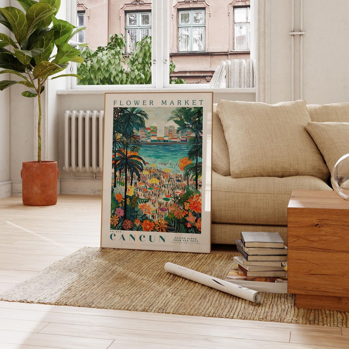 a picture of a living room with a couch and a coffee table
