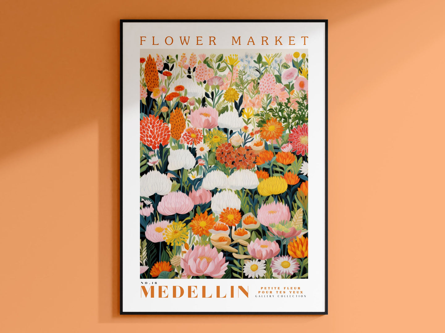 Flower Market Poster, Medellin Wall Art, Large Modern Poster, Orange and Yellow Print, Floral Illustration, Floral Print, Botanical Wall Art