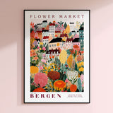 a flower market poster hanging on a wall