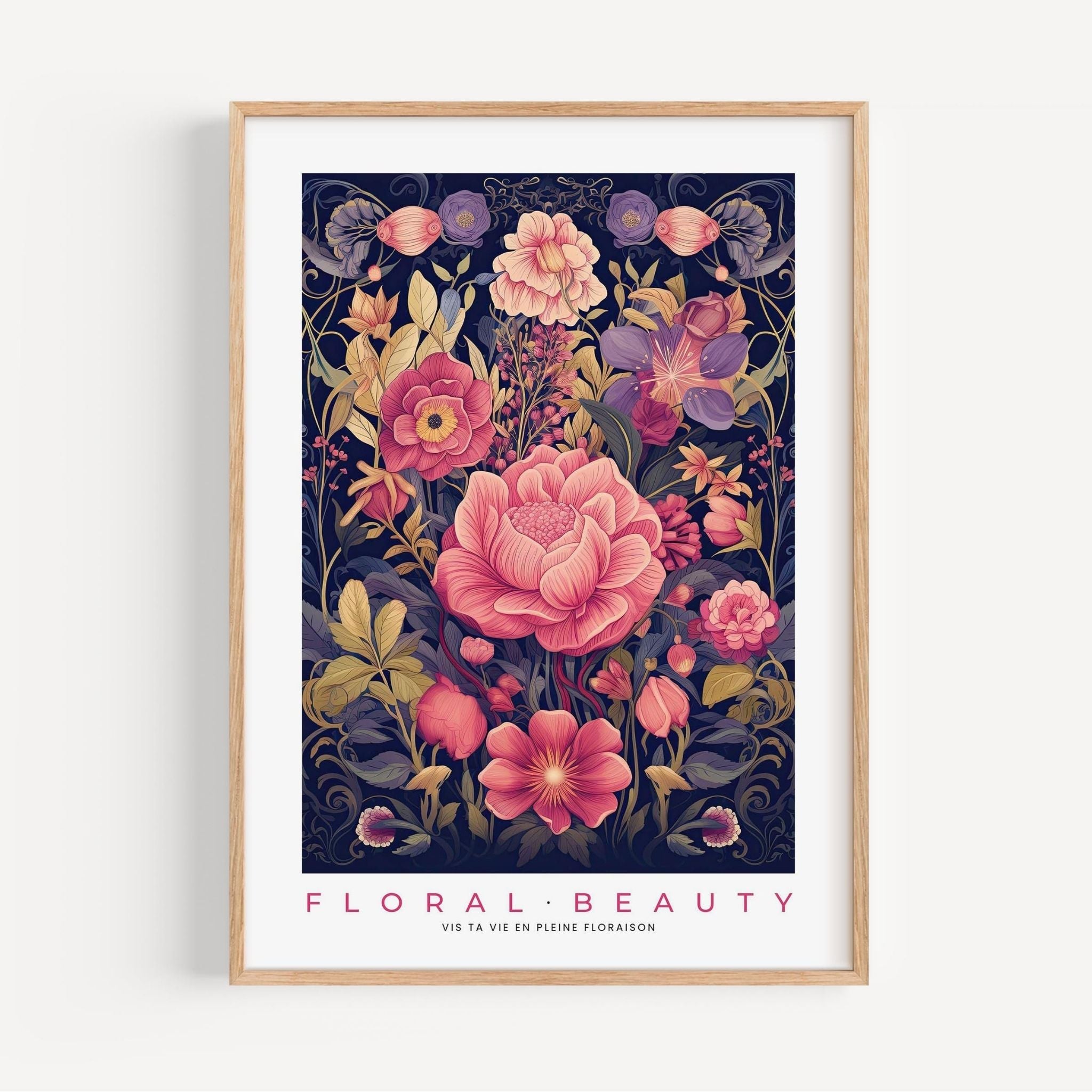 a framed poster with a floral design on it