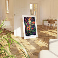 a picture of a room with a painting on the wall