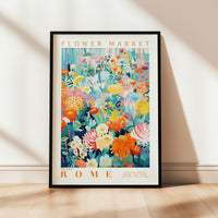 a flower market poster hanging on a wall