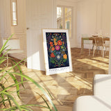 a picture of a room with a painting on the wall