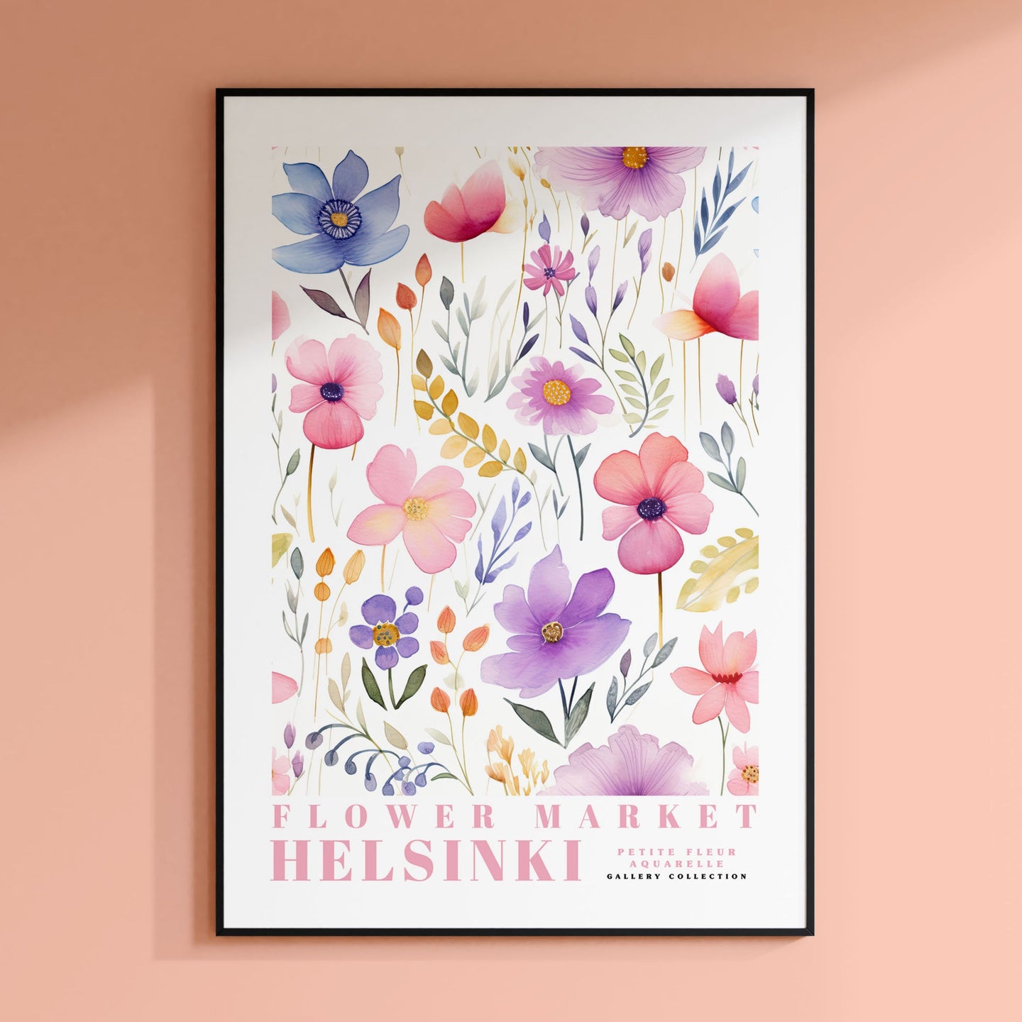 a picture of a flower market poster hanging on a wall