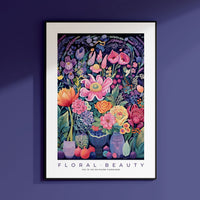 a picture of a vase of flowers on a purple wall