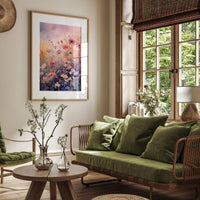 a living room filled with furniture and a painting on the wall
