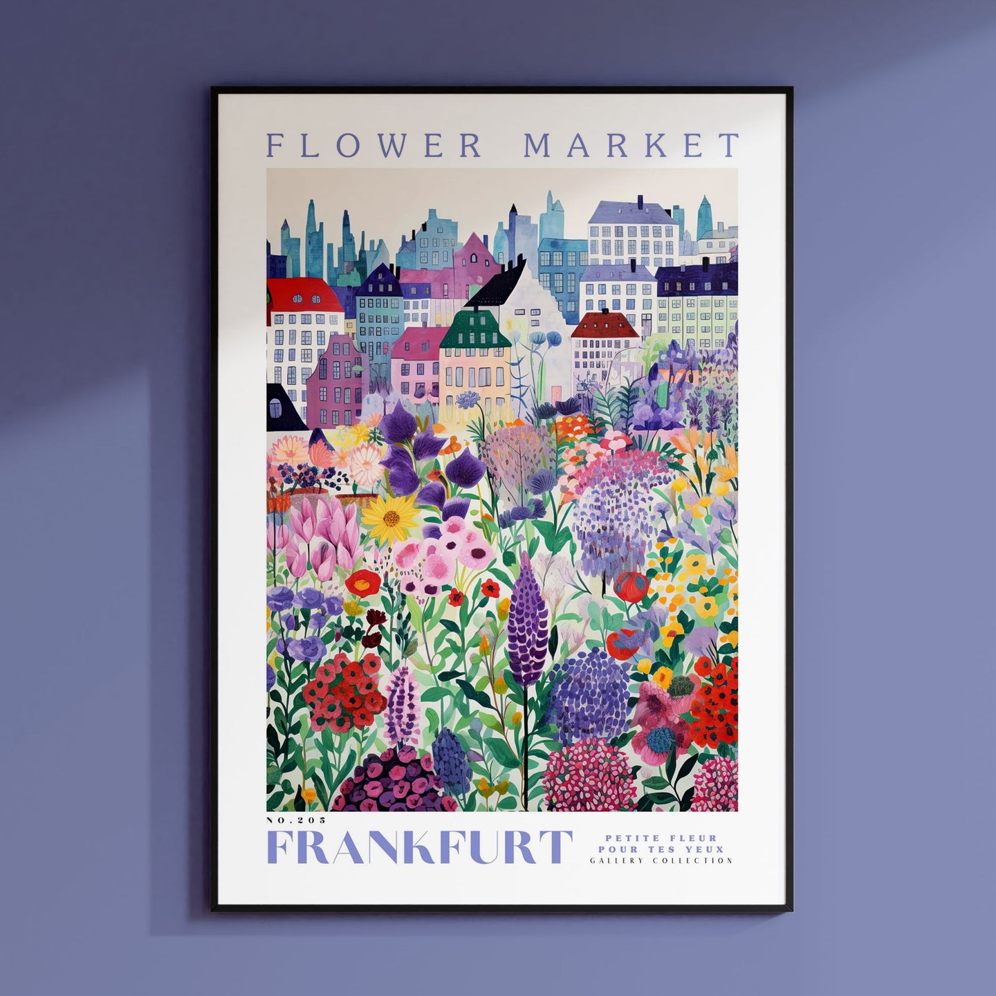a flower market poster hanging on a wall