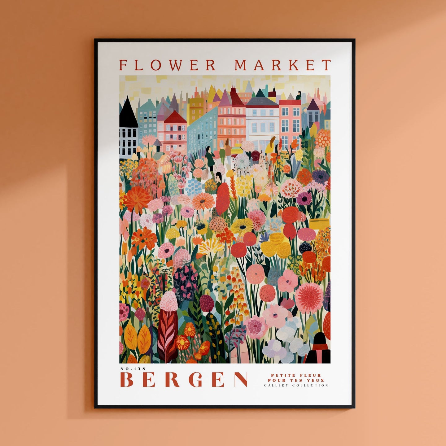 a flower market poster hanging on a wall