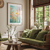a living room filled with furniture and a painting on the wall