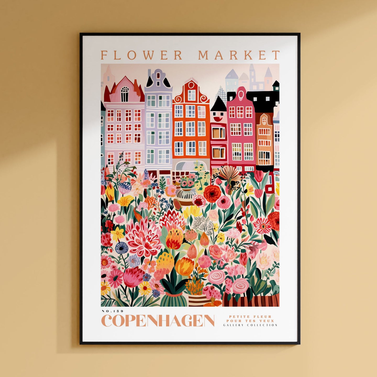 a flower market poster hanging on a wall