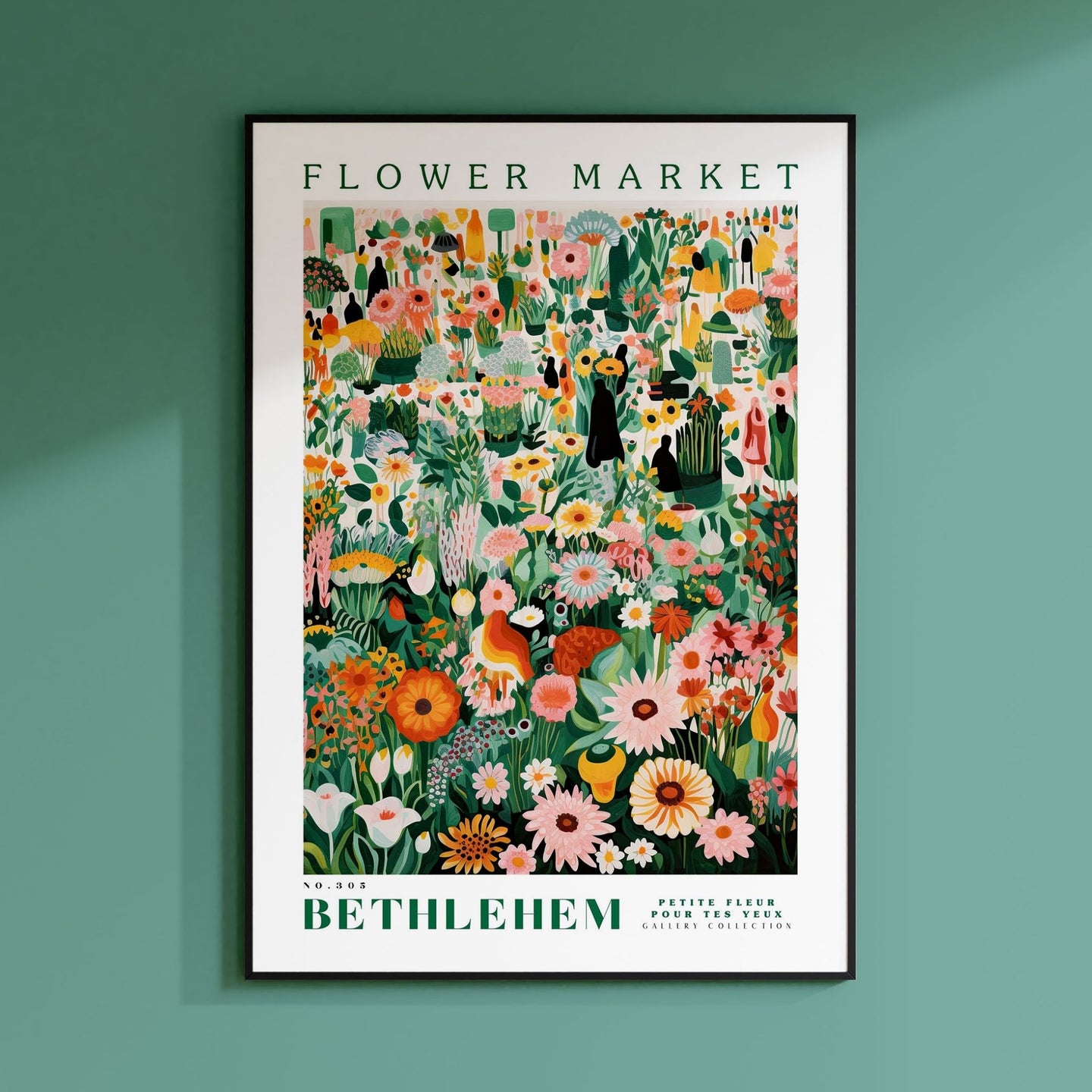 a picture of a flower market on a wall