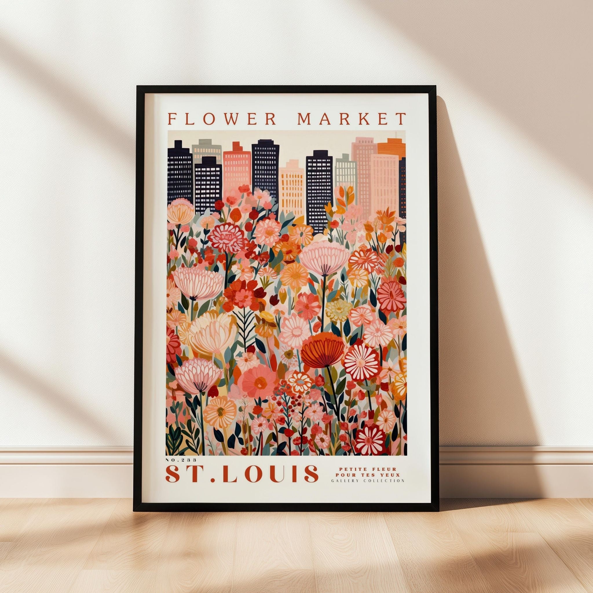 a picture of a flower market poster hanging on a wall