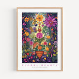 a framed poster of flowers and plants in a vase
