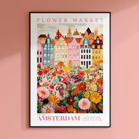 a flower market poster hanging on a wall