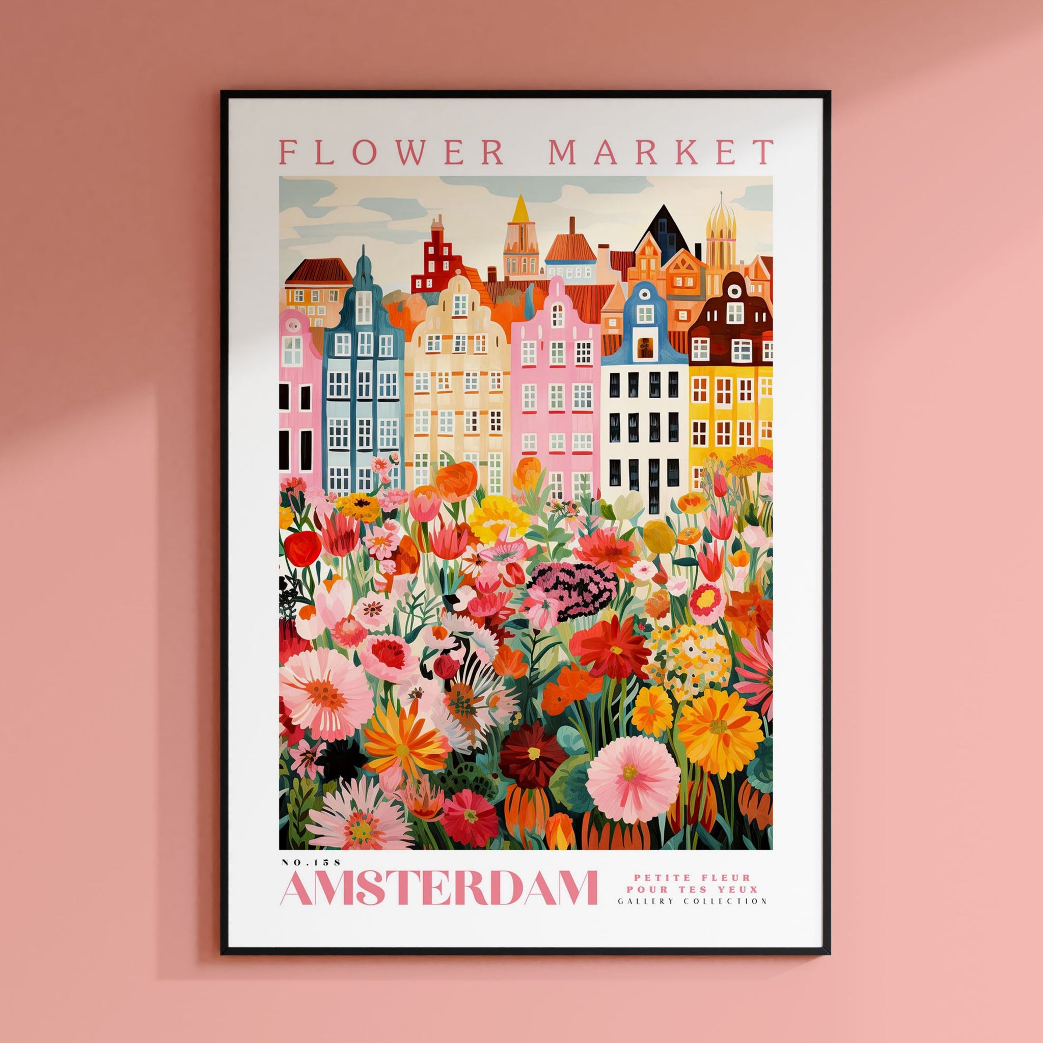 a flower market poster hanging on a wall
