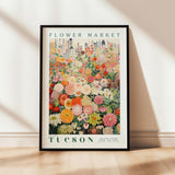 a flower market poster hanging on a wall