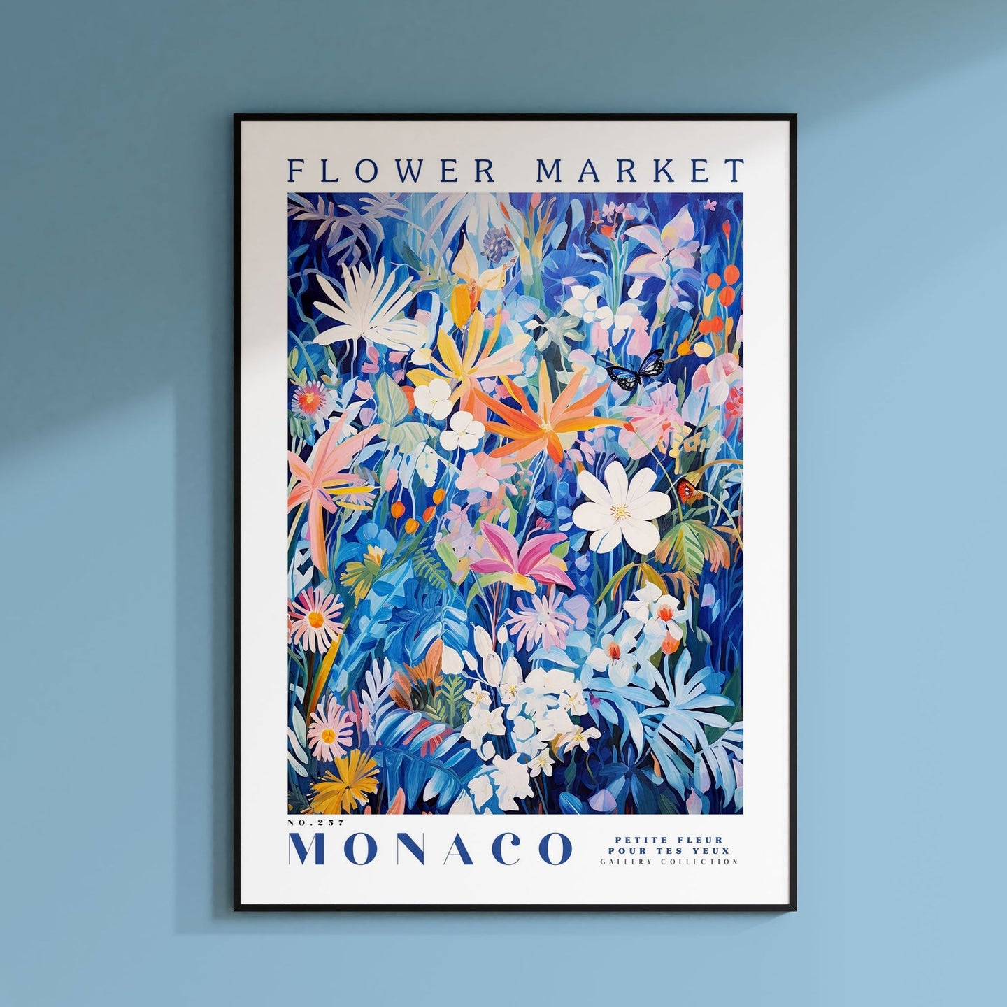 a flower market poster hanging on a wall