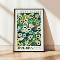 a picture of a flower market poster hanging on a wall